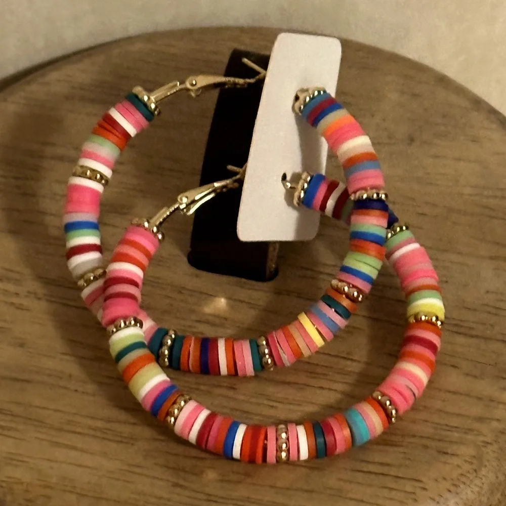 3/$10 bundle deal** Homemade earrings colorful hoops 2.5 inch, great gift - Picture 1 of 4